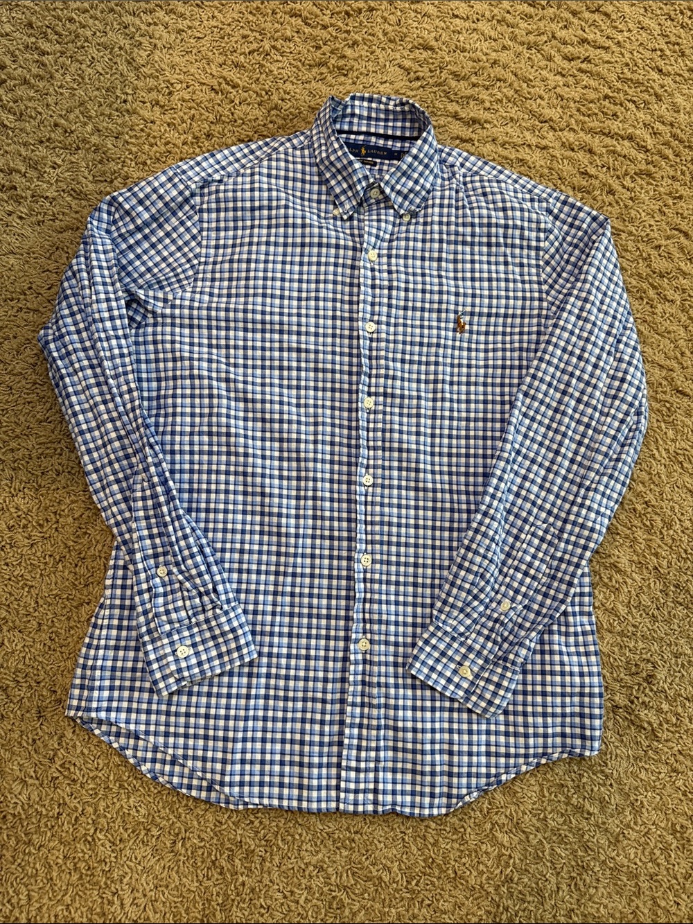 Ralph Lauren Blue and White Check Button-Down Shirt